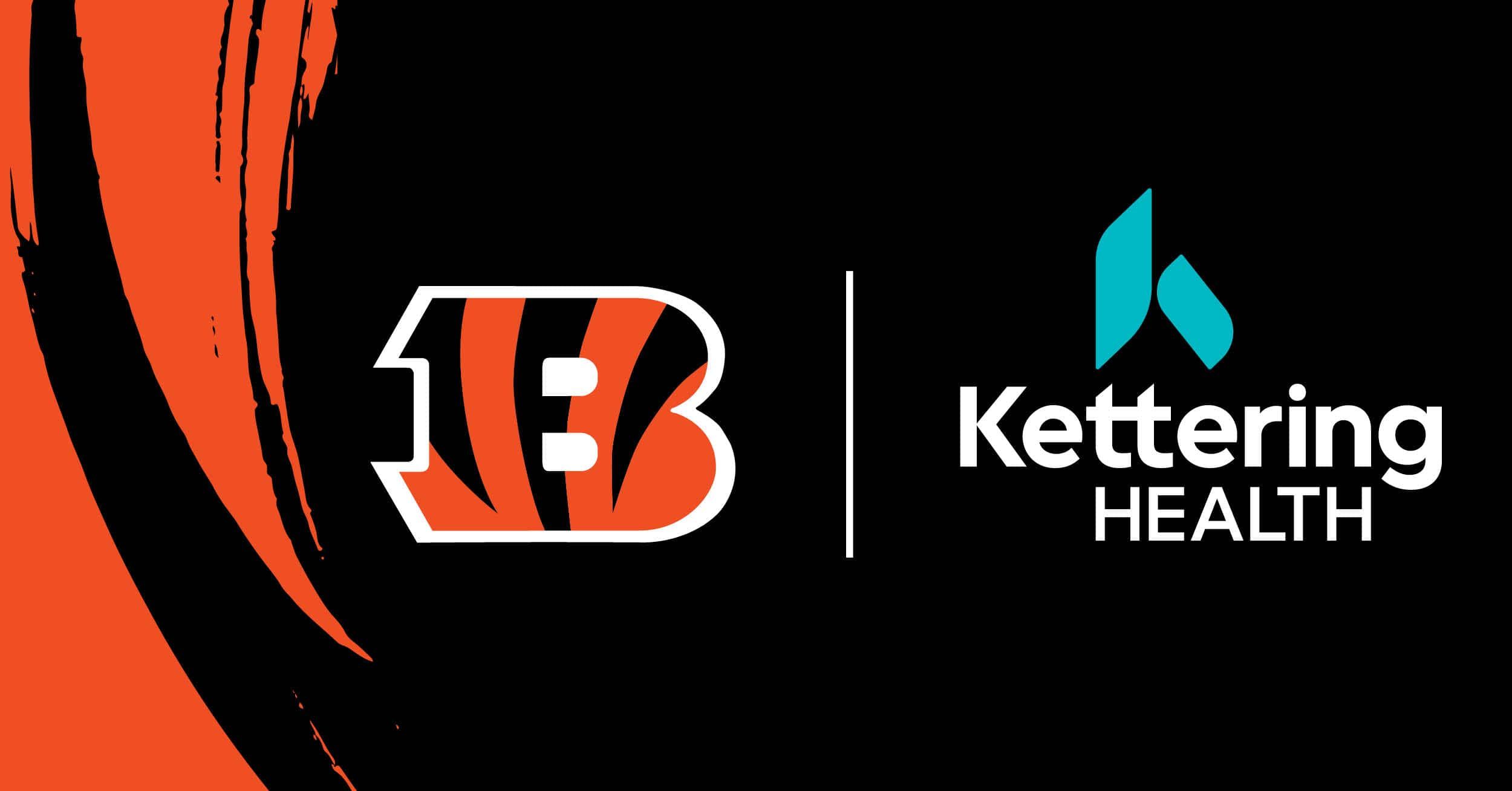 Cincinnati Bengals and Kettering Health logos on black background with orange design elements