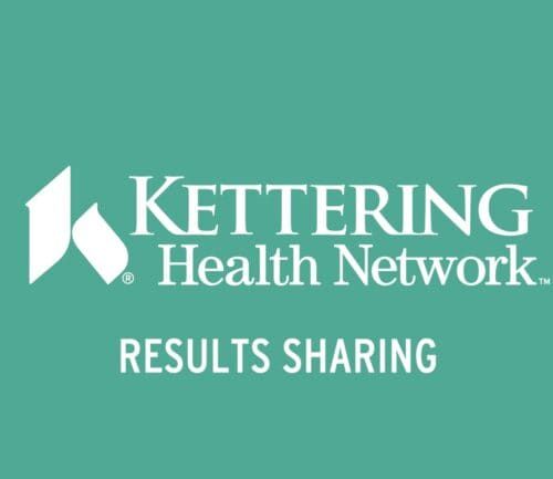 Kettering Health Network logo on teal background with "Results Sharing" text below