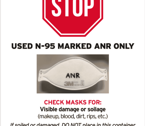 Stop sign with N-95 mask donation guidelines from Kettering Health Network