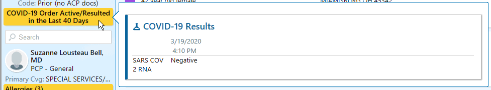COVID-19 test results showing negative SARS COV 2 RNA from March 2020