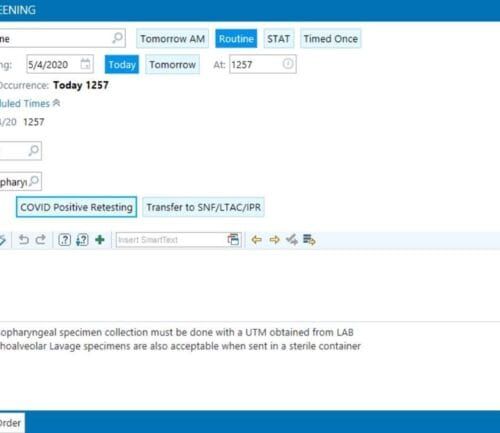 Healthcare software interface for scheduling SARS-CoV-2 PCR screening with patient information fields