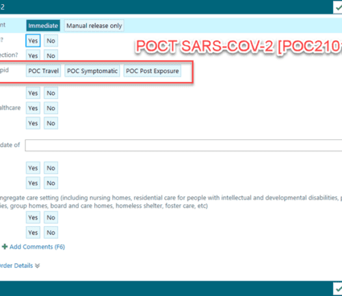 Electronic health record form for POCT SARS-CoV-2 testing with patient screening questions
