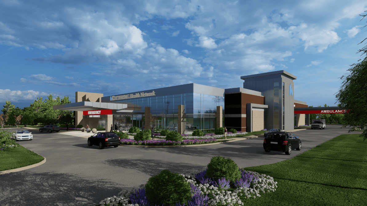Modern Kettering Health Springfield medical facility with emergency entrance and landscaped parking area
