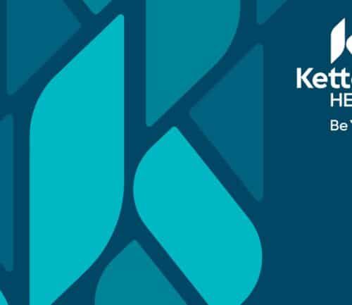 Kettering Health logo with "Be Your Best" tagline on teal geometric background