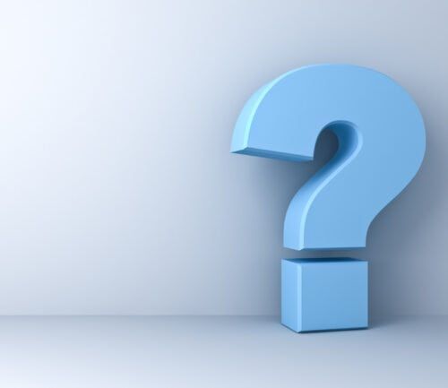 Blue 3D question mark symbol against light gray background
