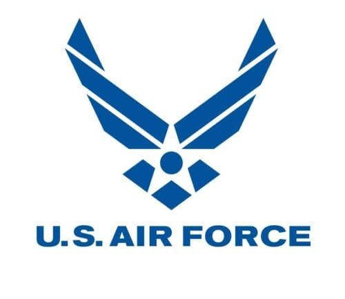 U.S. Air Force logo featuring blue wings design with text below