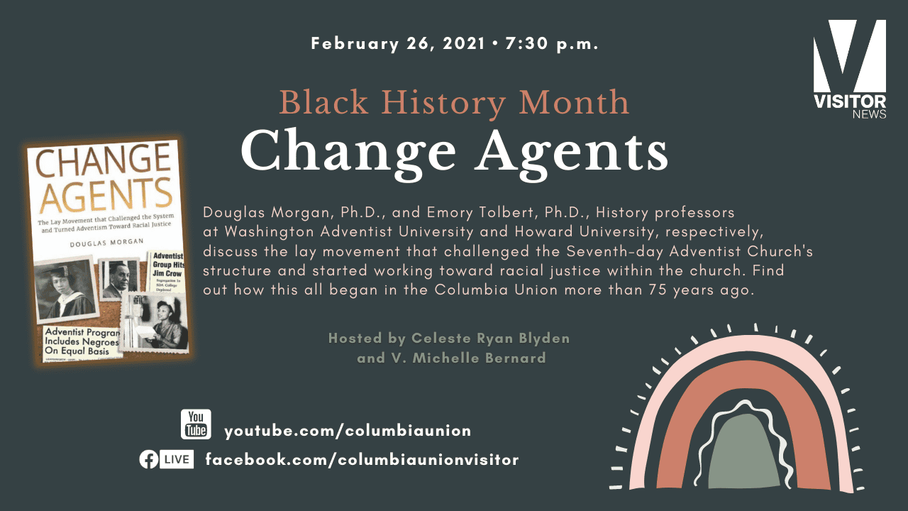 Black History Month event poster for "Change Agents" virtual discussion February 26, 2021
