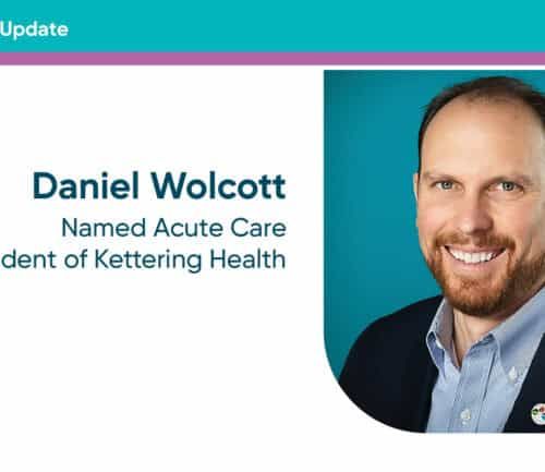 Professional headshot of Daniel Wolcott, newly named Acute Care President of Kettering Health