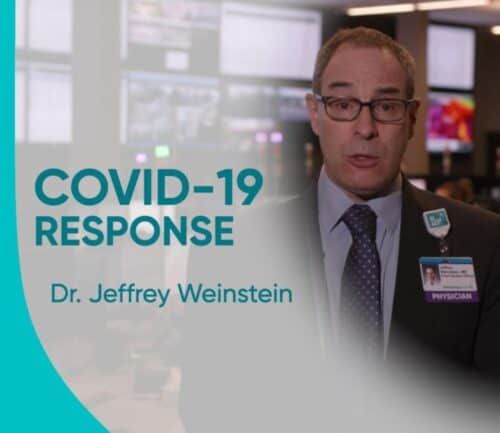 Dr. Jeffrey Weinstein speaking in hospital setting for COVID-19 response video