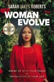 Book cover featuring Sarah Jakes Roberts in red top with "Woman Evolve" title