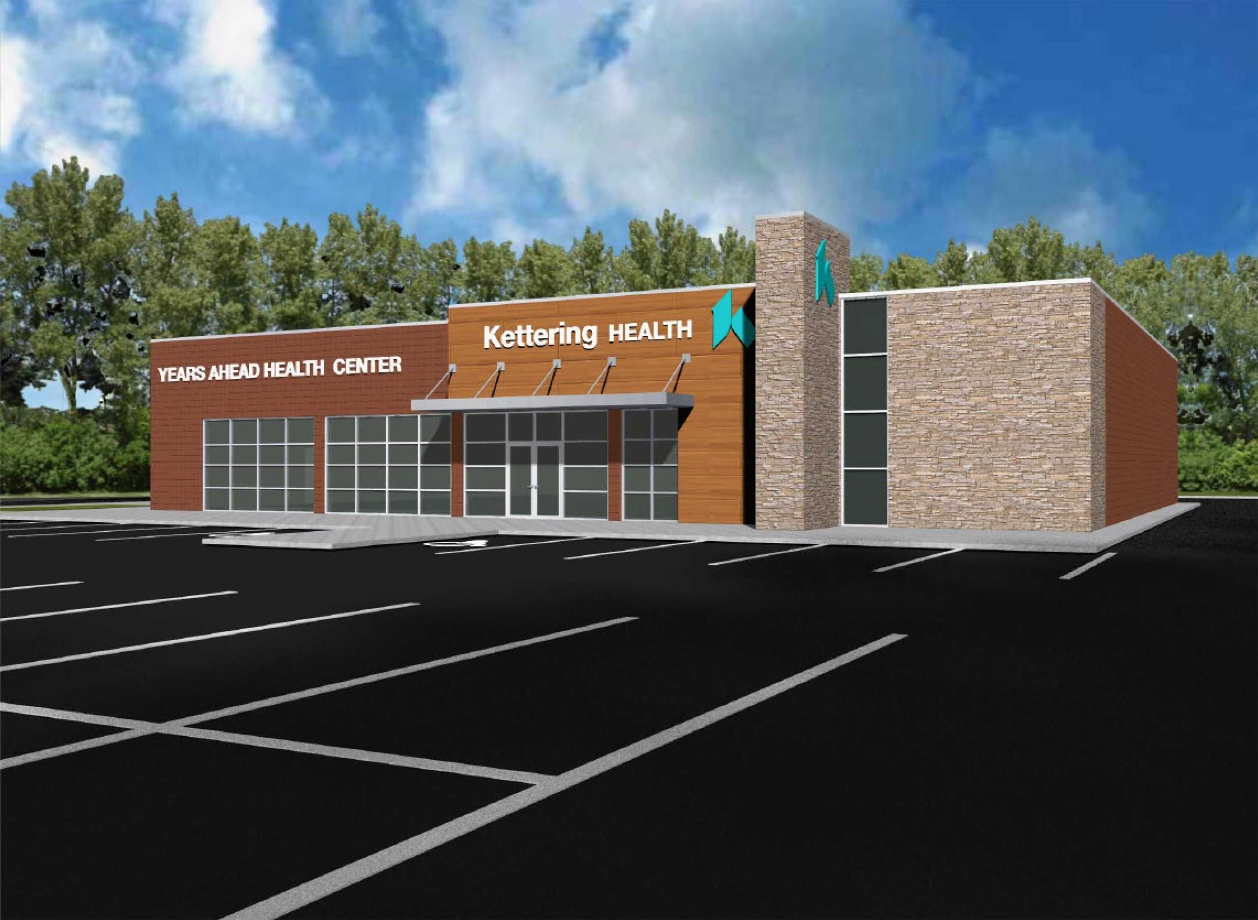 Modern Kettering Health Years Ahead Health Center building rendering with parking lot