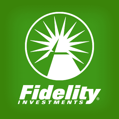 Fidelity Investments logo with green background and white pyramid design