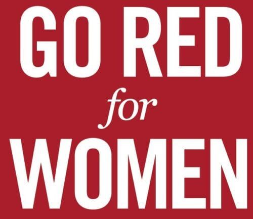 Red background with white text reading "GO RED for WOMEN"