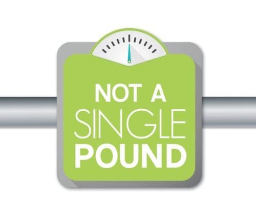 Green bathroom scale displaying "NOT A SINGLE POUND" message on weight display