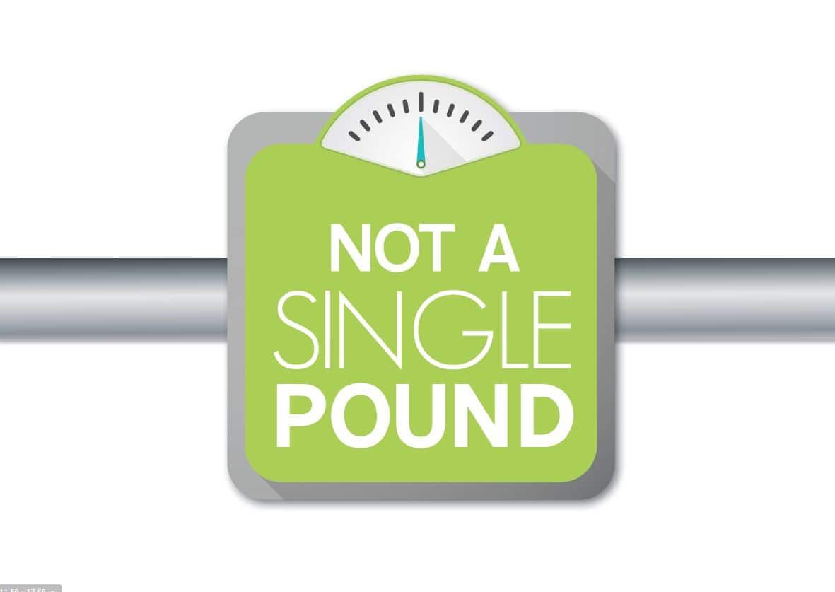 Green bathroom scale displaying "NOT A SINGLE POUND" message on weight display
