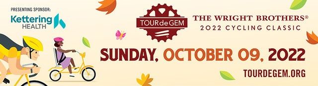Tour de Gem cycling event banner featuring cyclists, Sunday October 9 2022