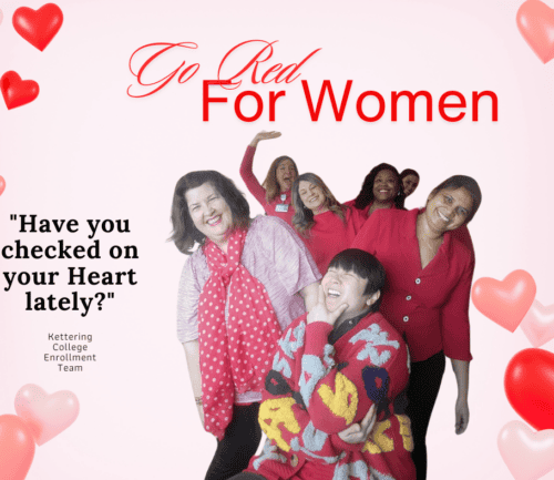 Diverse group of women in red clothing celebrating together for Go Red for Women campaign