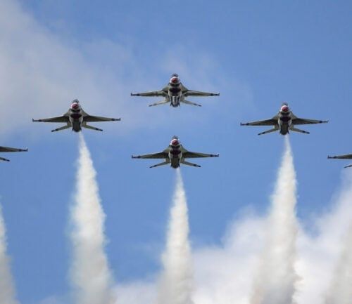 Andersen Air Force Base, Guam, September 12, 2004 - The United States Air Force Demonstration Team Thunderbirds performs for the first time in 10 years.