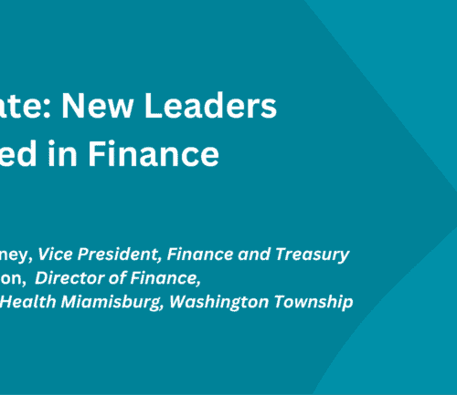 Announcement slide showing new finance leaders Scott Kenney and Nick Henson at Kettering Health