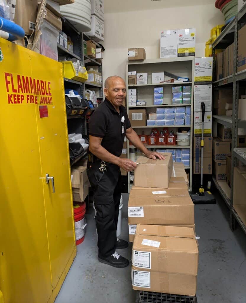 Staff working in a supply room at Kettering Health Behavioral Medical Center