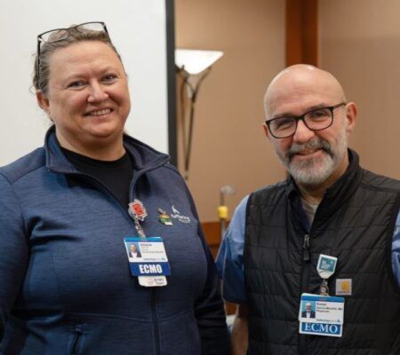 Victoria Long and Dr. Garcia-Montilla at ECMO training