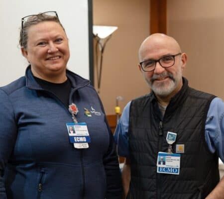 Victoria Long and Dr. Garcia-Montilla at ECMO training