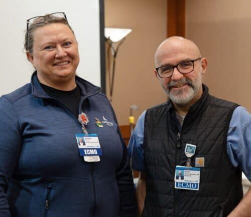 Victoria Long and Dr. Garcia-Montilla at ECMO training