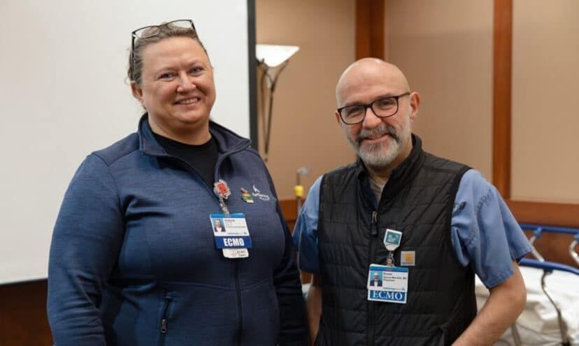 Victoria Long and Dr. Garcia-Montilla at ECMO training