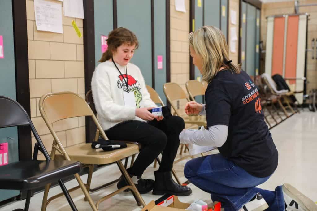 Child trying on shoes