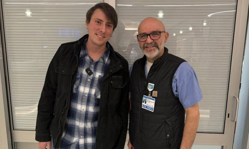 Trevor, patient, standing with Dr. Garcia-Montilla, ECMO expert